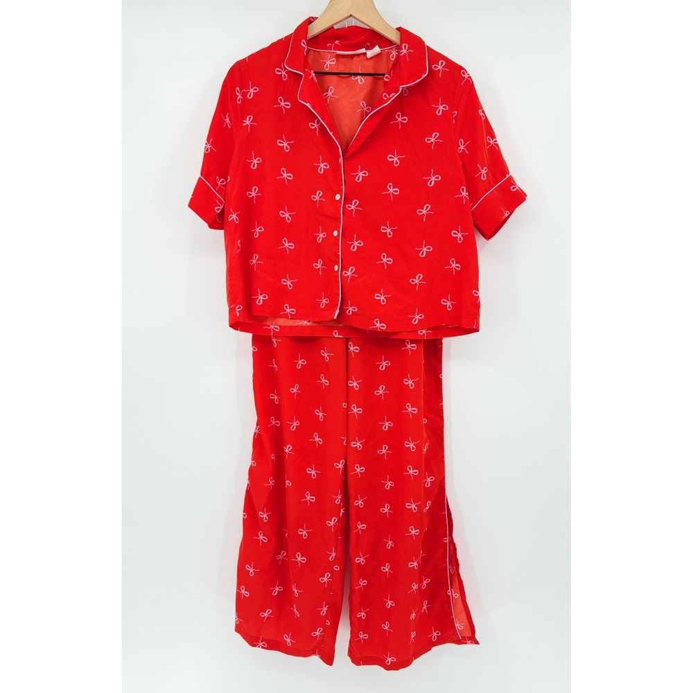 Shabby Chic Pajama Set Size L Bow Print Coquette Girly Sleepwear Balletcore